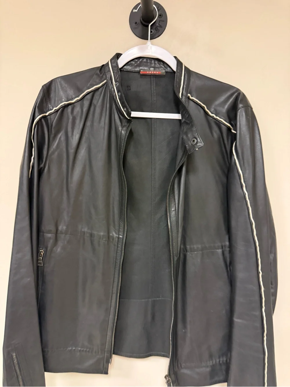 Prada Black moto 1990’s vintage  weight Leather Bomber Jacket medium